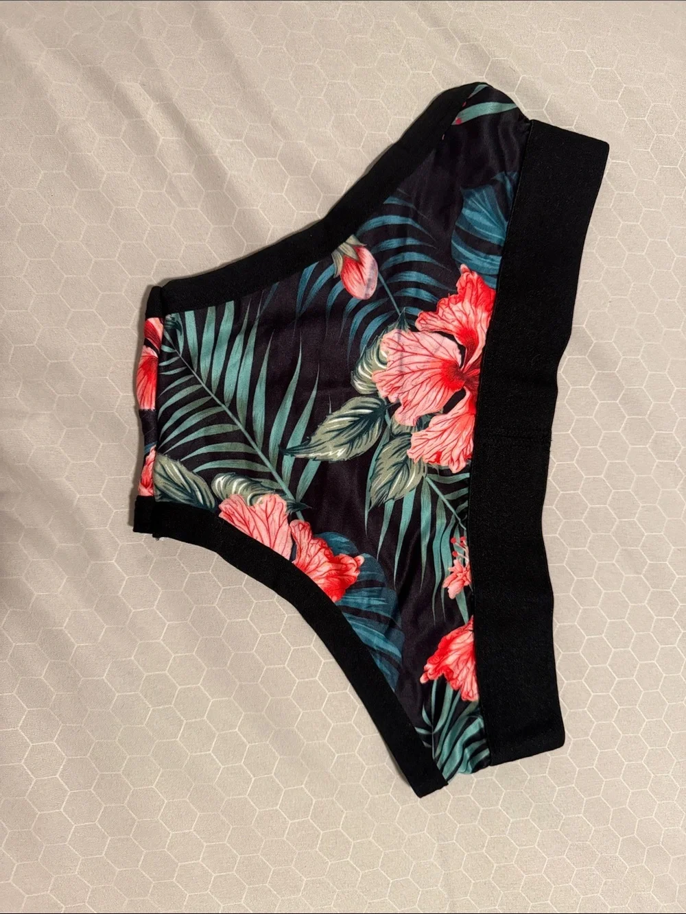 Tropical Floral Bikini Bottoms - Black with Pink & Teal Print